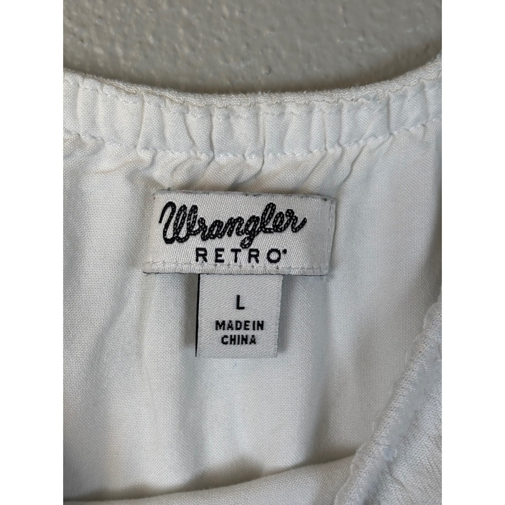 Wrangler Retro White Swiss Dot Off The Shoulder Mini Dress Large Cotragecore - Picture 4 of 9